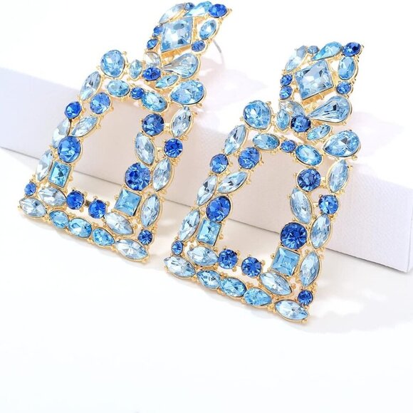 Chunky Geometric Rhinestone Dangle Earrings for Women - Bold Statement Jewelry - Picture 6 of 7